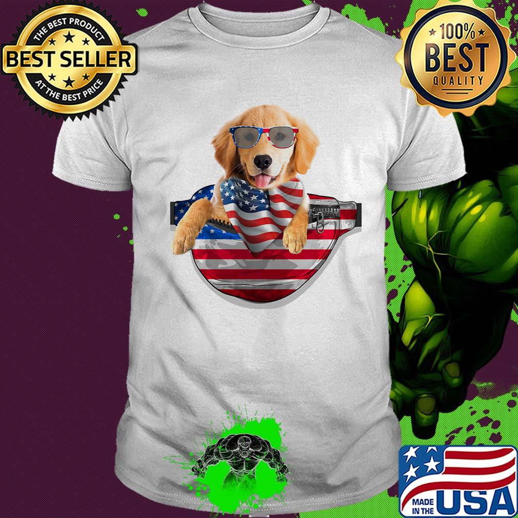 Golden retriever pocket american flag independence day shirt