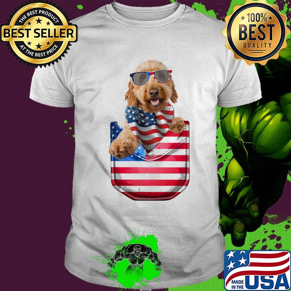 Goldendoodle pocket american flag independence day shirt