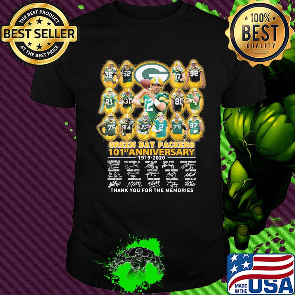 Green bay packers 101st anniversary 1919 2020 thank you for the memories signatures shirt