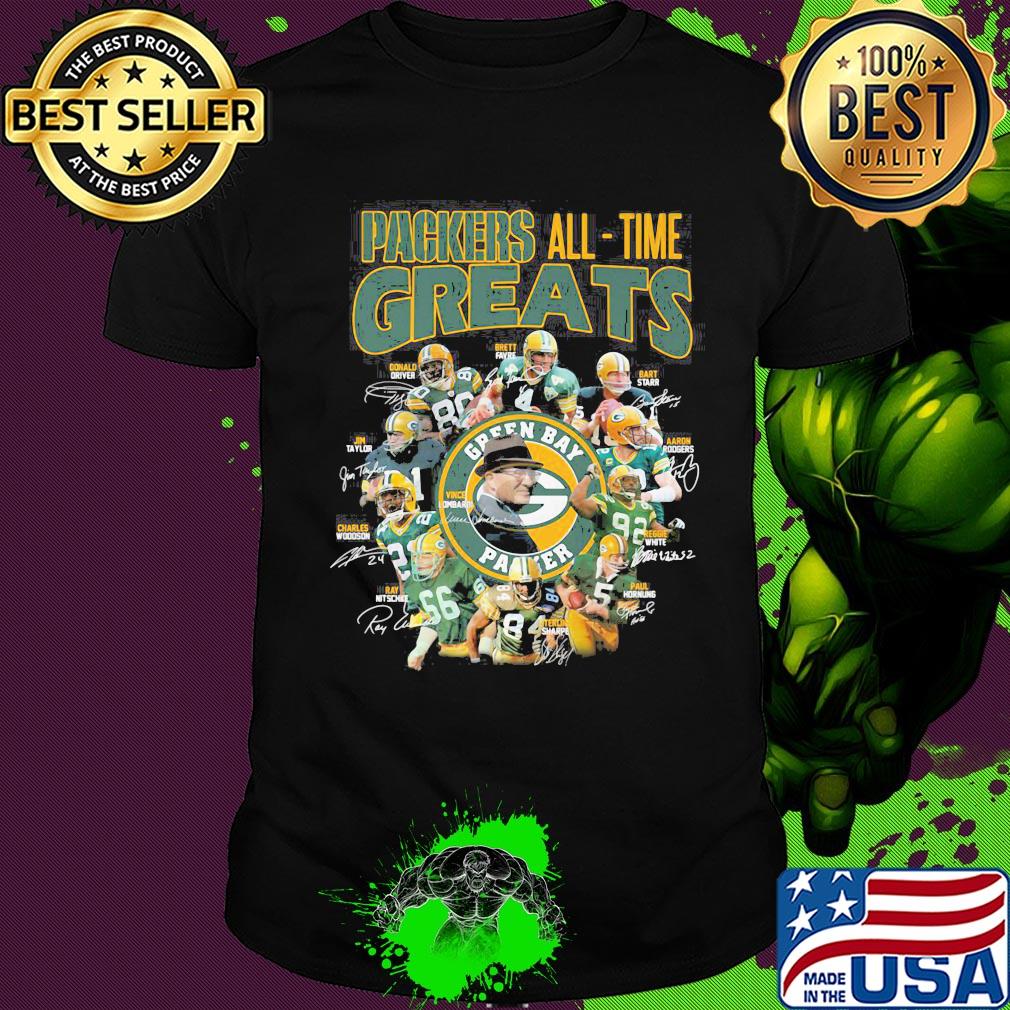 Green bay packers all-time greats players signatures shirt