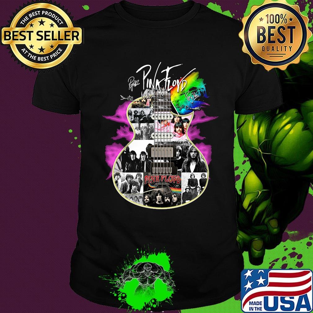 Guitar pink floyd band members signatures shirt
