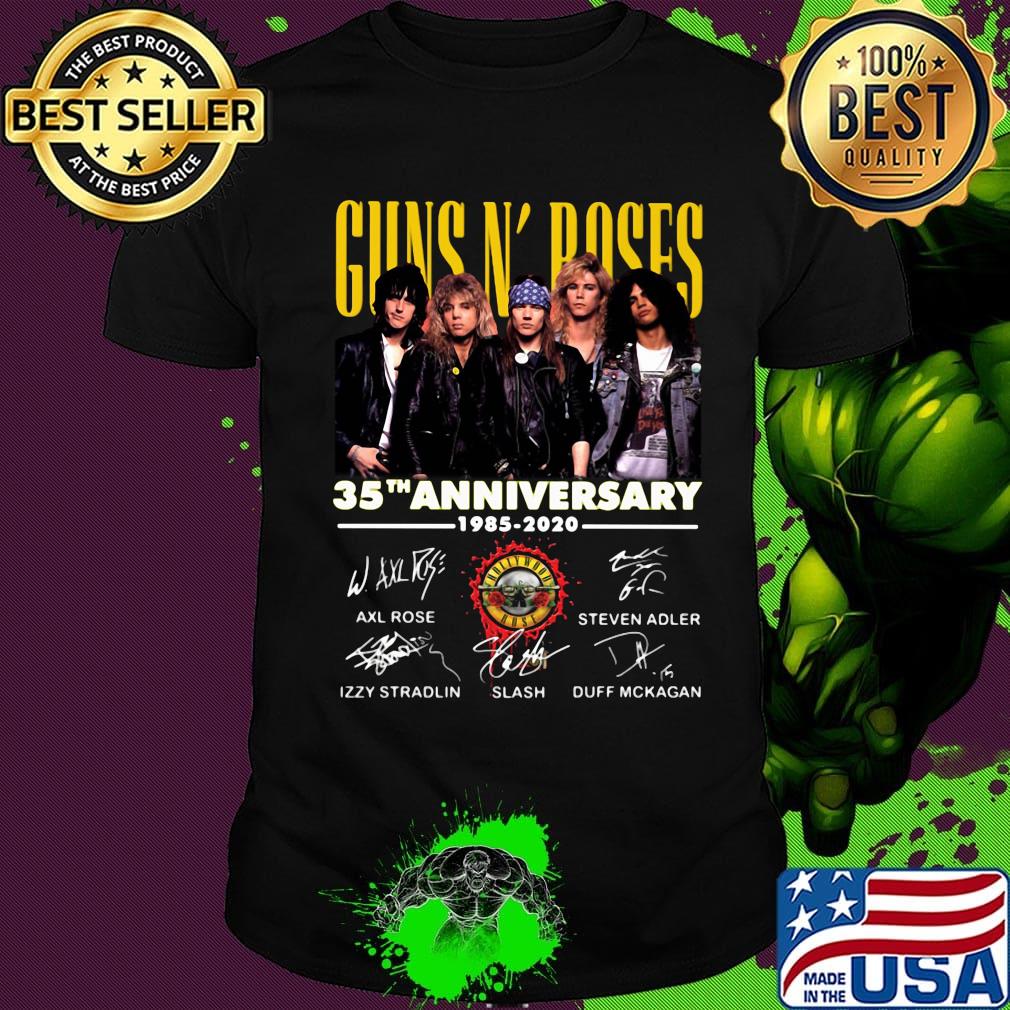 Guns n' roses 35th anniversary 1985 2020 signatures logo shirt
