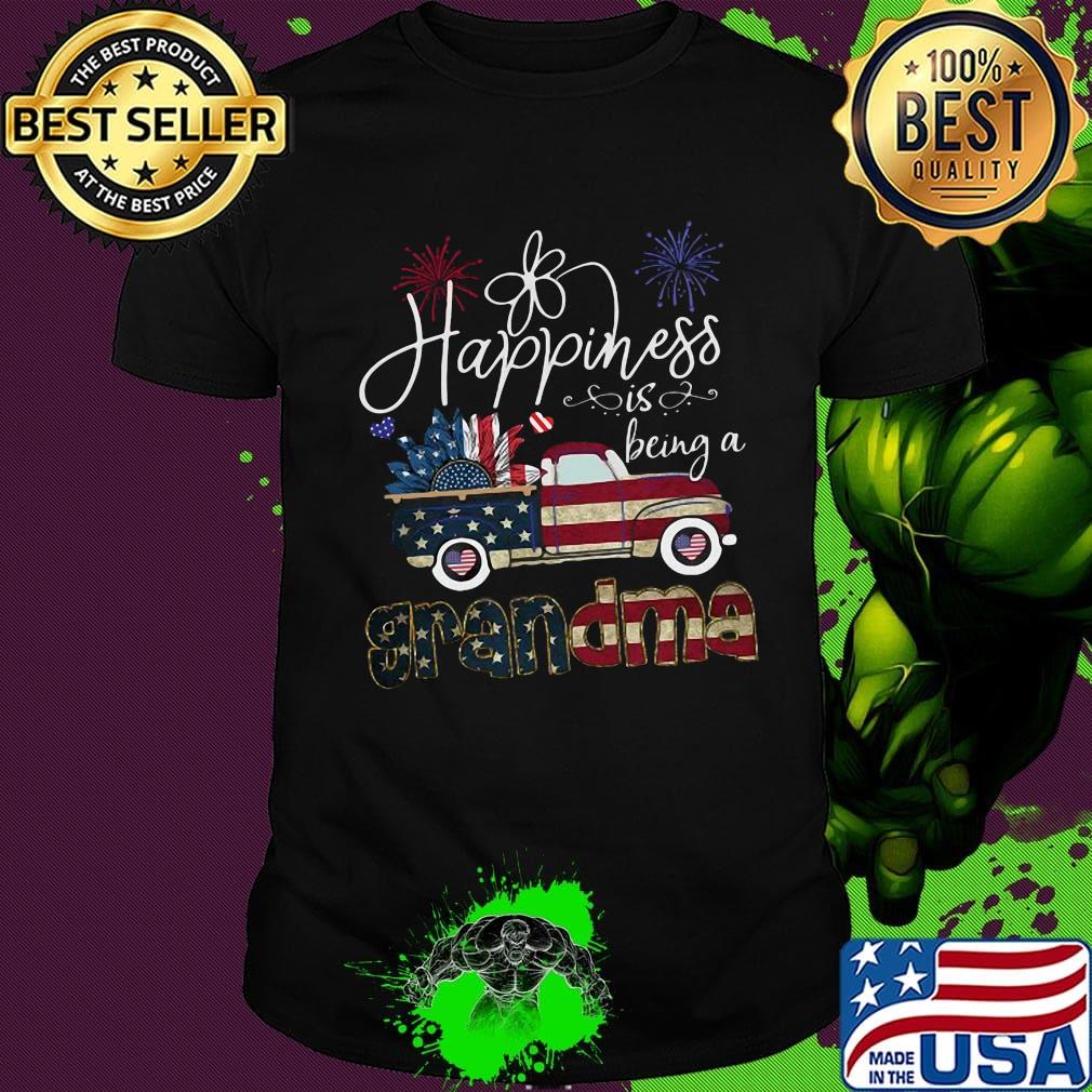 Happiness Is Being A Grandma Sunflower Truck America 4th Of July Independence Day Shirt