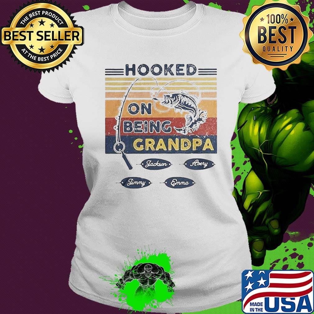 Hooked on being grandpa go fishing vintage retro s Ladies tee Hooked on being grandpa go fishing vintage retro s Ladies tee