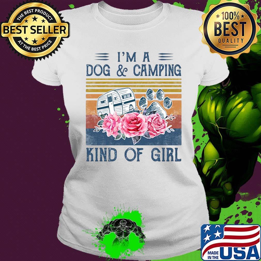 I'm a paw dog and camping kind of girl flowers vintage retro s Ladies tee I'm a paw dog and camping kind of girl flowers vintage retro s Ladies tee