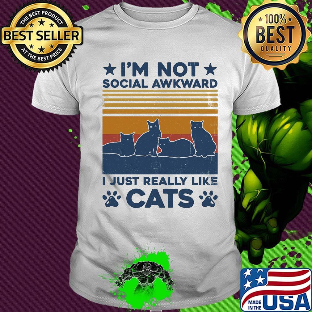 I'm not social awkward i just really like paw cats vintage retro shirt