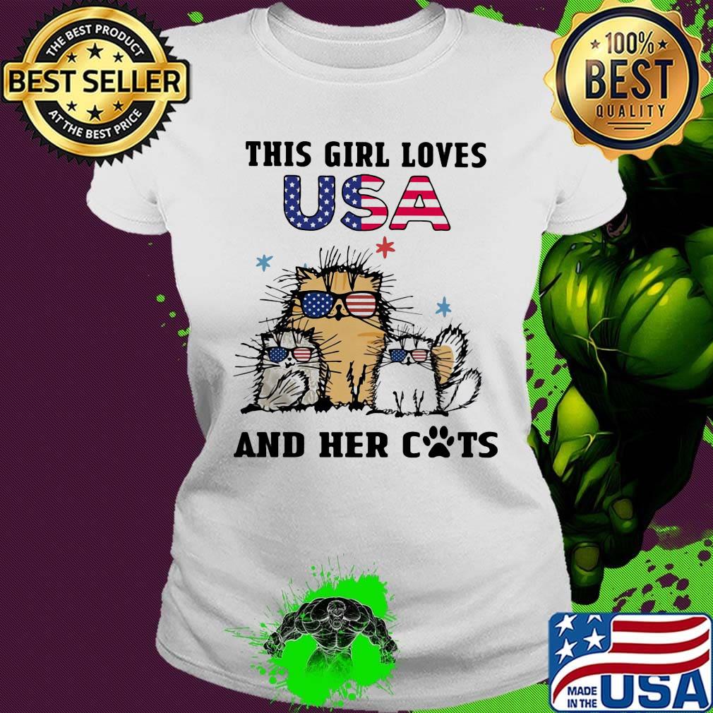 Independence day this girl loves USA and her cats paw s Ladies tee Independence day this girl loves USA and her cats paw s Ladies tee