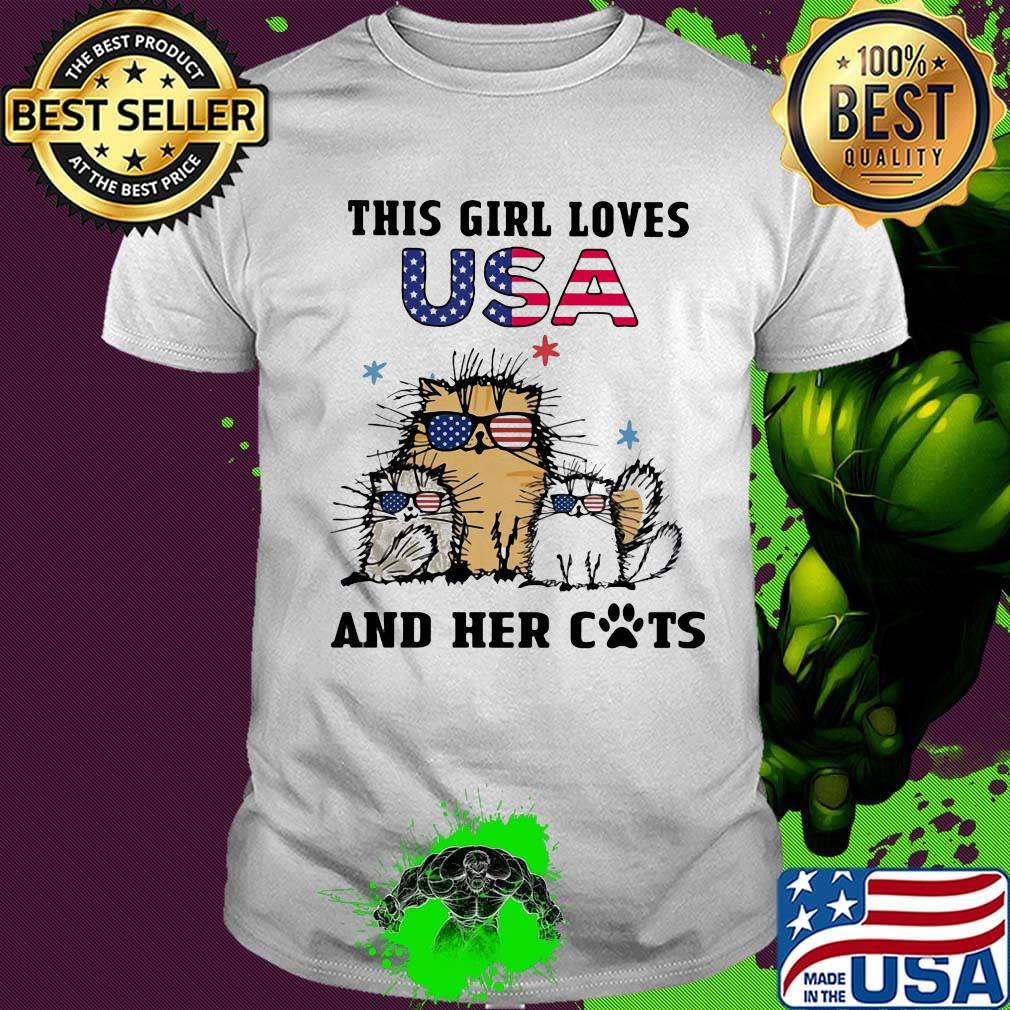 Independence day this girl loves USA and her cats paw shirt