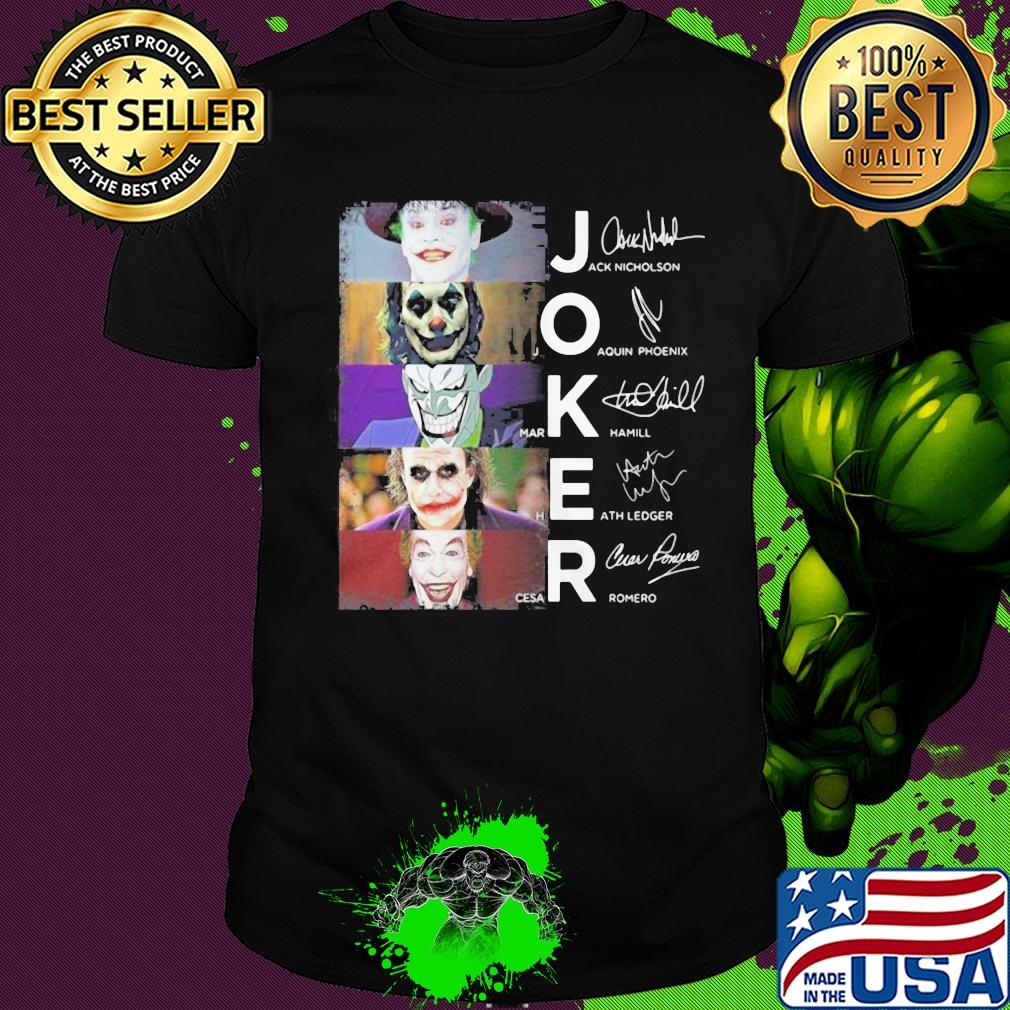 Joker jack nicholson joaquin phoenix mark hamill heath ledger cesar romero signatures shirt