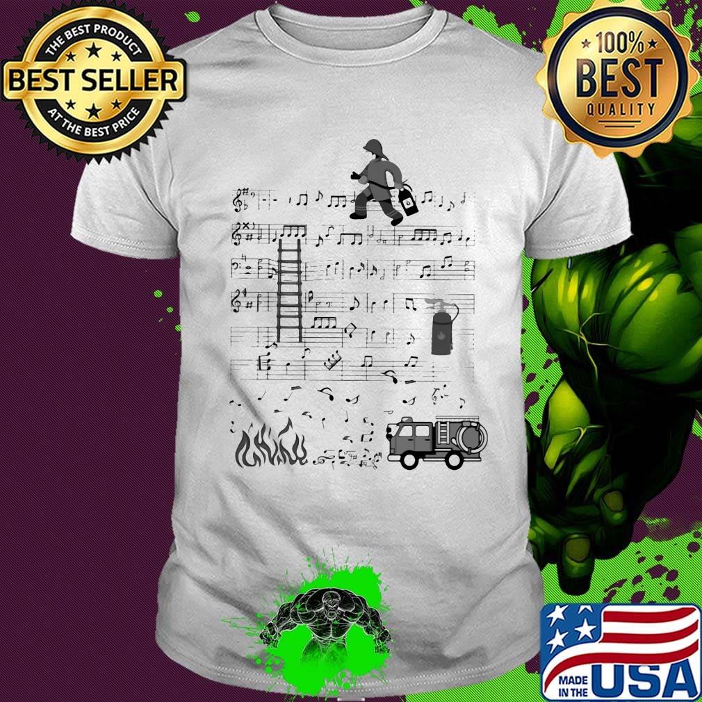Ladder Fireman Fire Music Note Shirt