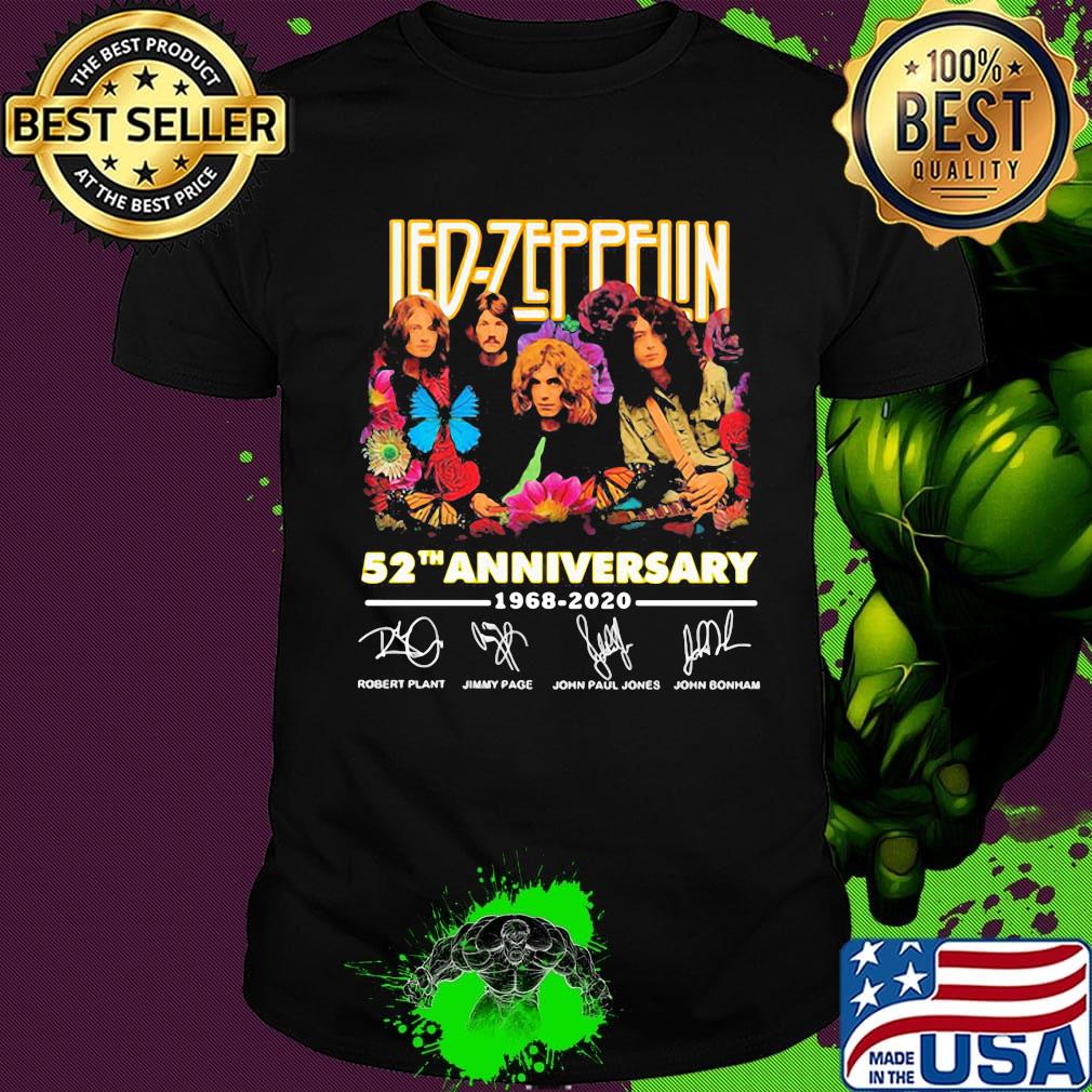 Led-zeppelin 52th anniversary 1968 2020 signatures flowers shirt Led-zeppelin 52th anniversary 1968 2020 signatures flowers shirt