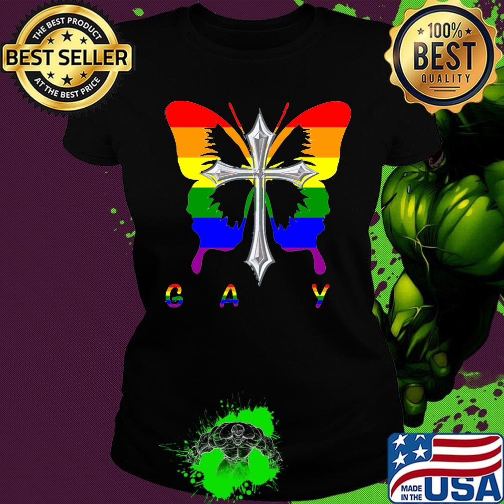 Lgbt gay butterfly cross s Ladies tee Lgbt gay butterfly cross s Ladies tee