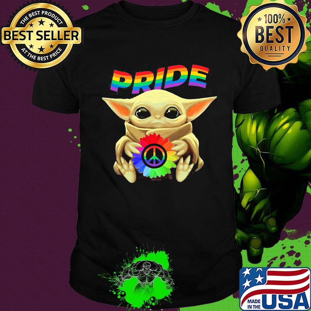 Lgbt star wars baby yoda hug peace sunflower pride shirt