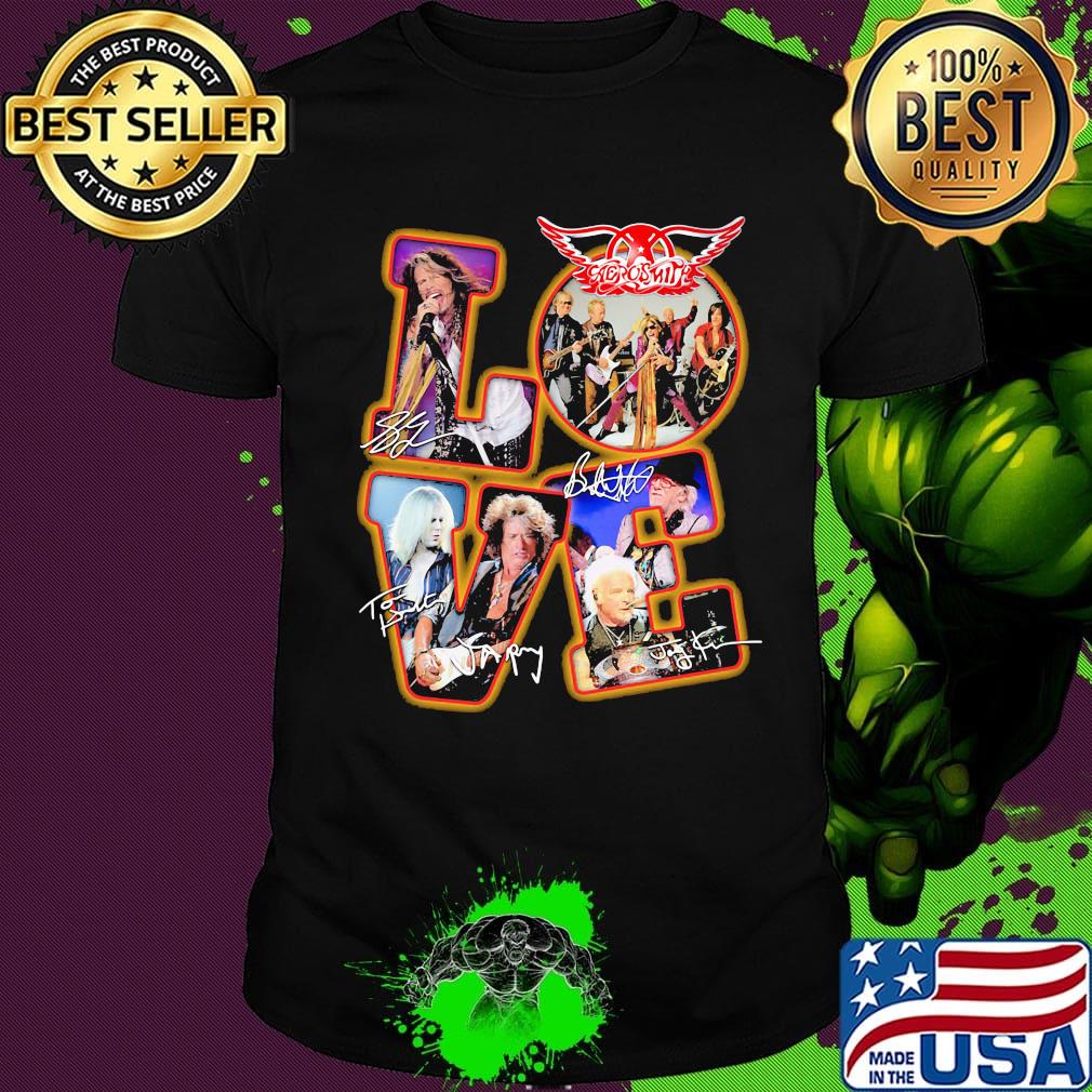 Love aerosmith band members signatures shirt