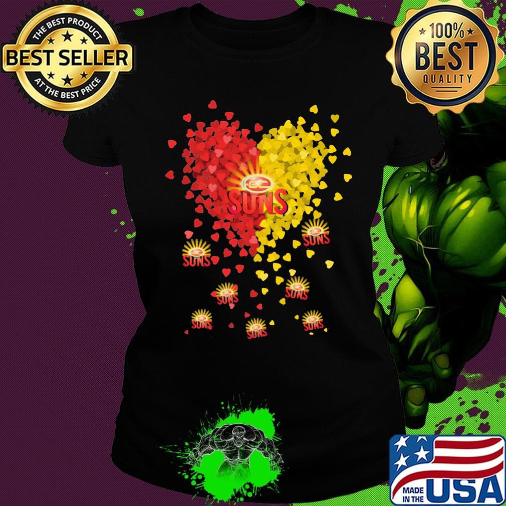 Love gold coast suns logo hearts light s Ladies tee Love gold coast suns logo hearts light s Ladies tee
