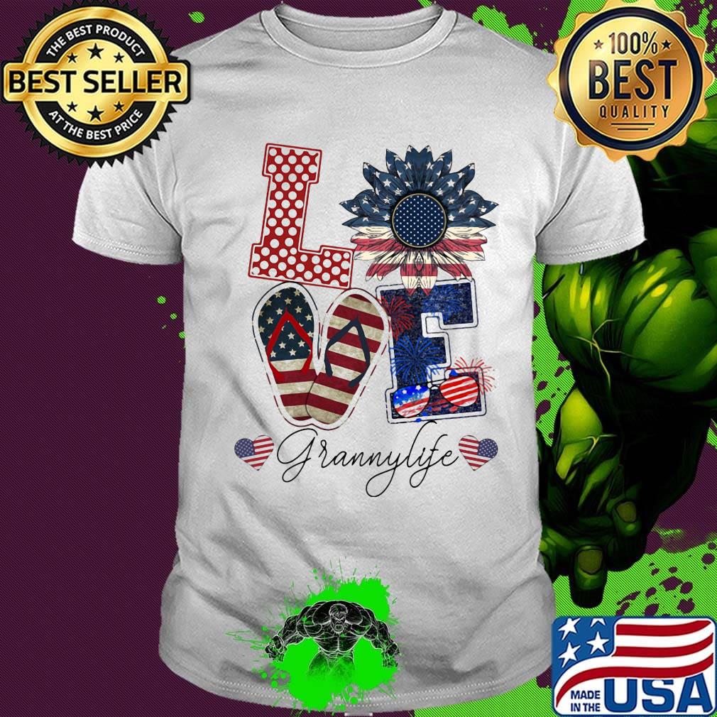 Love Grannylife Heart Flower American Flag Independence Day Shirt