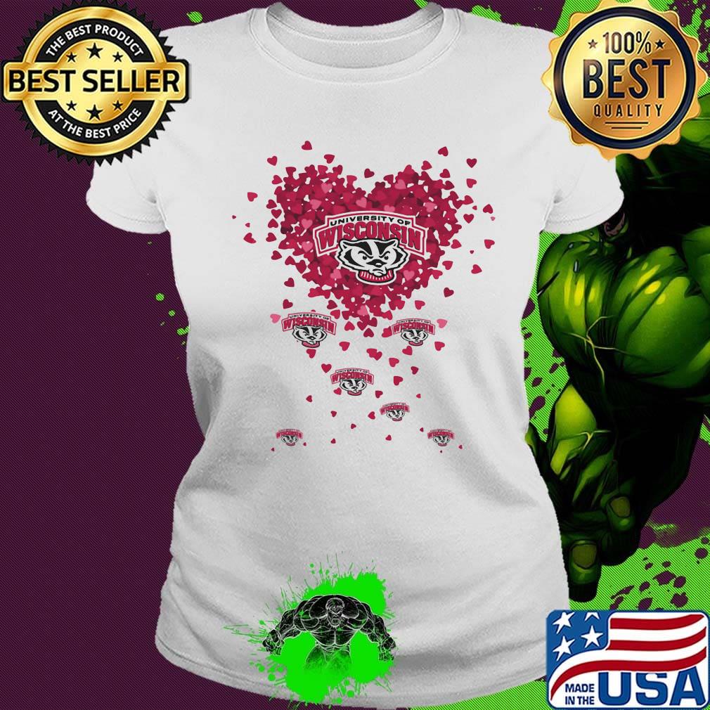 Love university of wisconsin logo hearts s Ladies tee Love university of wisconsin logo hearts s Ladies tee