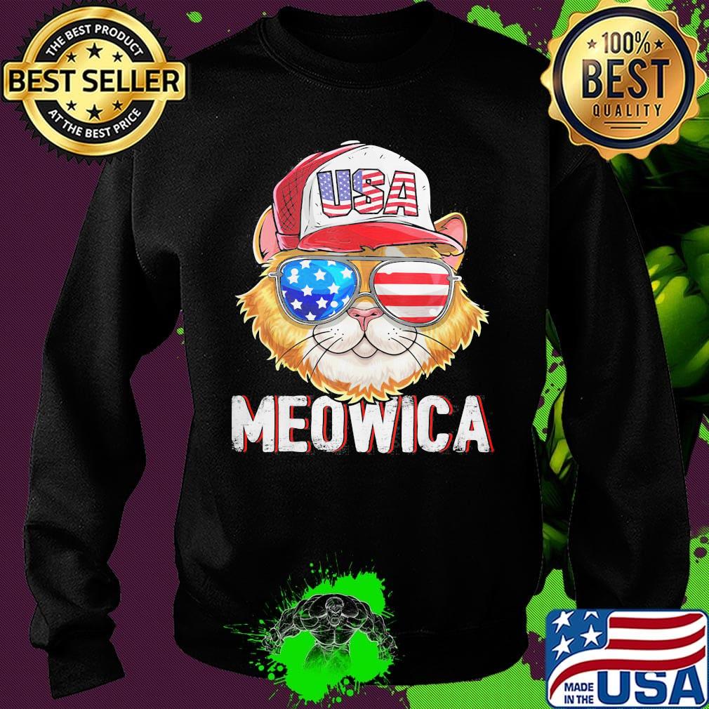 Meowica Cat Hat Sunglasses USA American Flag Independence Day Shirt Sweater Meowica Cat Hat Sunglasses USA American Flag Independence Day Shirt Sweater