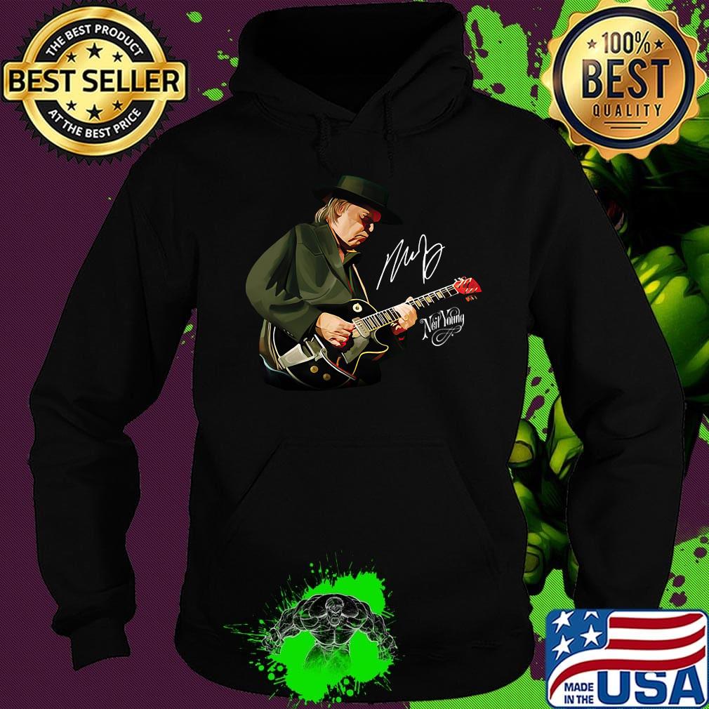 Neil young playing guitar signature art s Hoodie Neil young playing guitar signature art s Hoodie