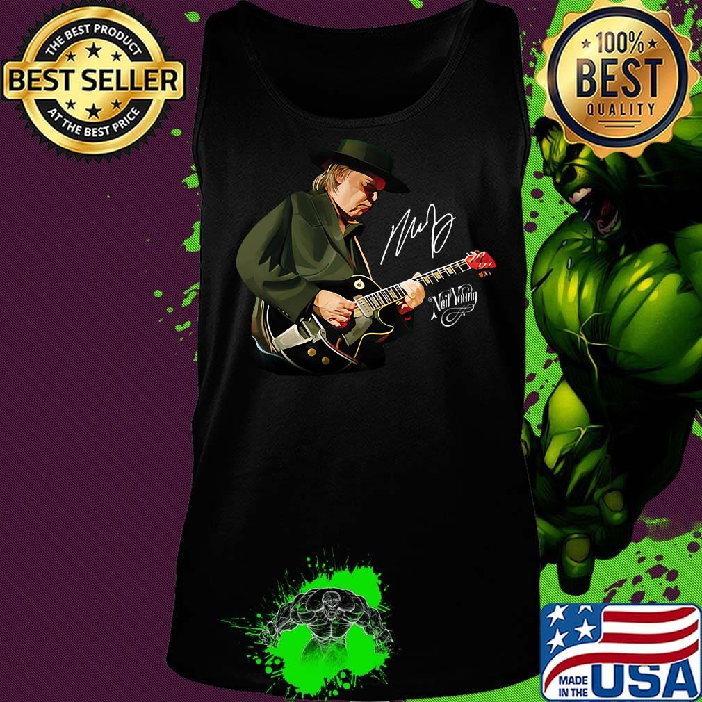Neil young playing guitar signature art s Tank top Neil young playing guitar signature art s Tank top
