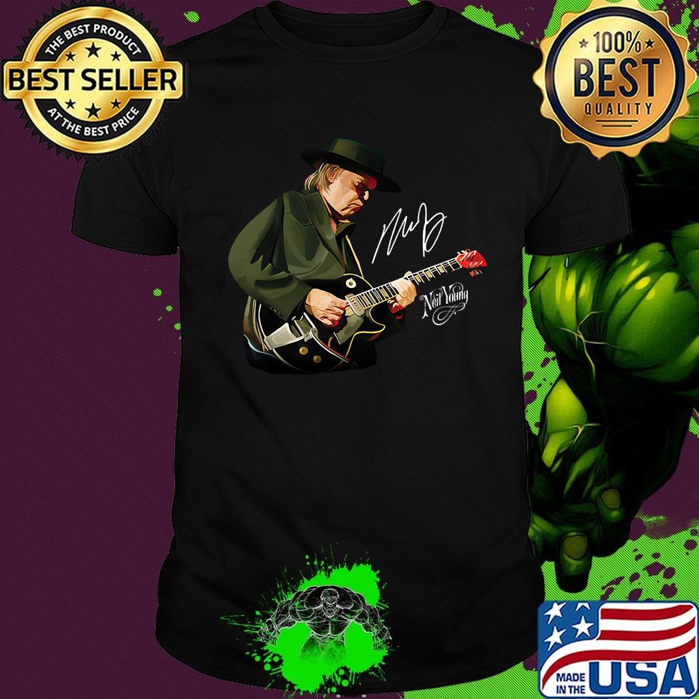 Neil young playing guitar signature art shirt Neil young playing guitar signature art shirt