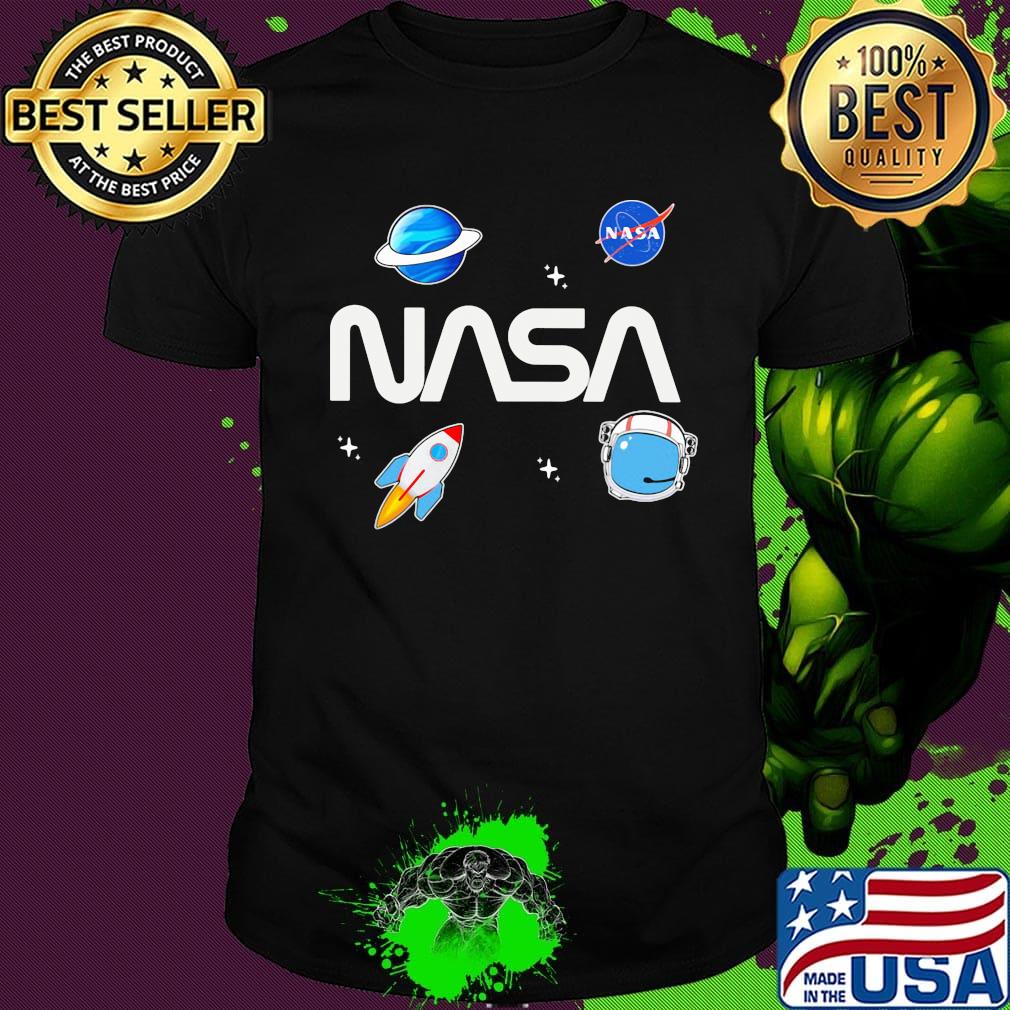 Neon riot nasa planets black shirt