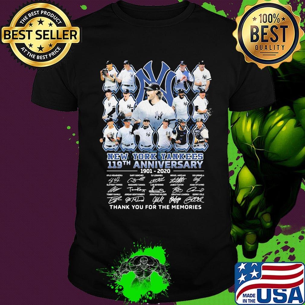 New york yankees 119th anniversary 1901 2020 thank you for the memories signatures shirt