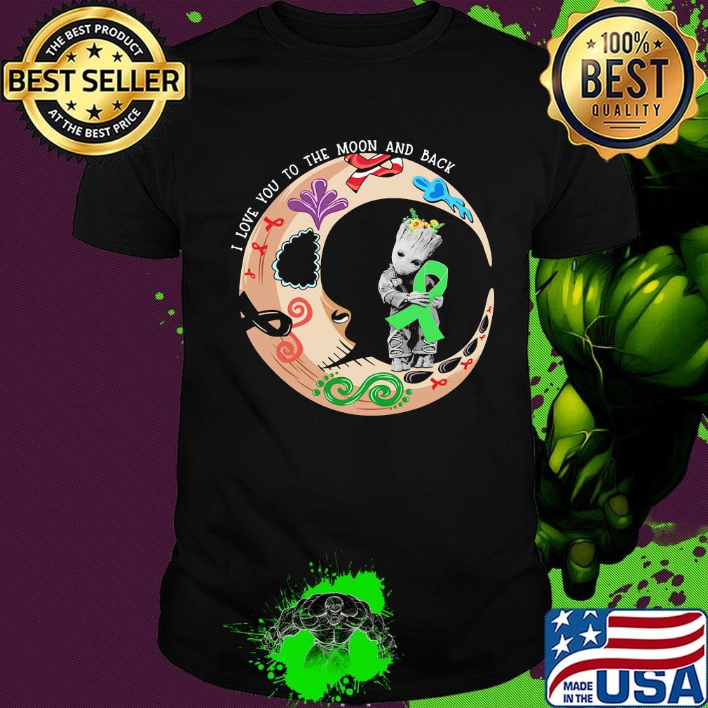 Nightmare i love to the moon and back baby groot hug cancer awareness green shirt