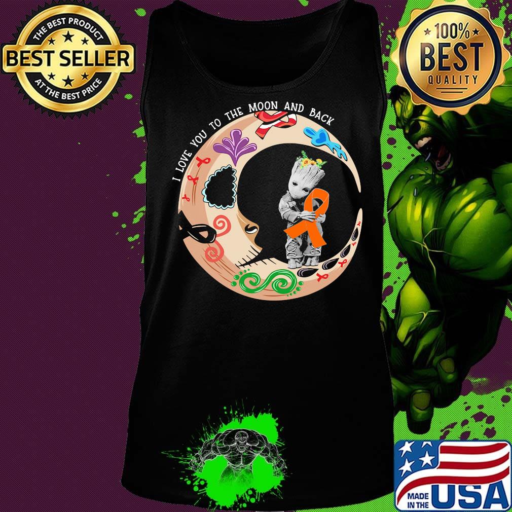 Nightmare i love to the moon and back baby groot hug cancer awareness orange s Tank top Nightmare i love to the moon and back baby groot hug cancer awareness orange s Tank top