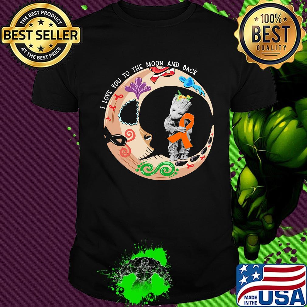 Nightmare i love to the moon and back baby groot hug cancer awareness orange shirt