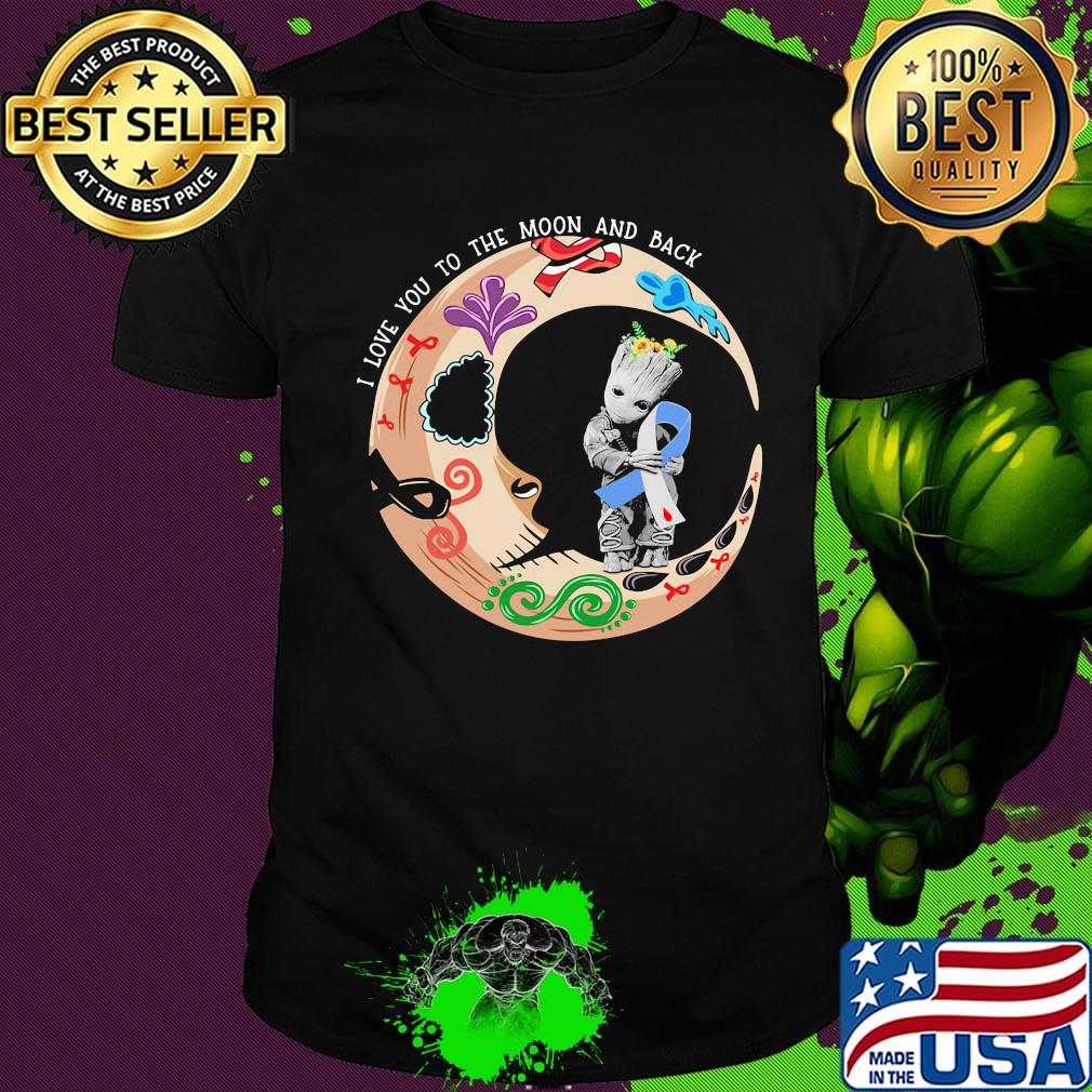 Nightmare i love to the moon and back baby groot hug cancer awareness shirt