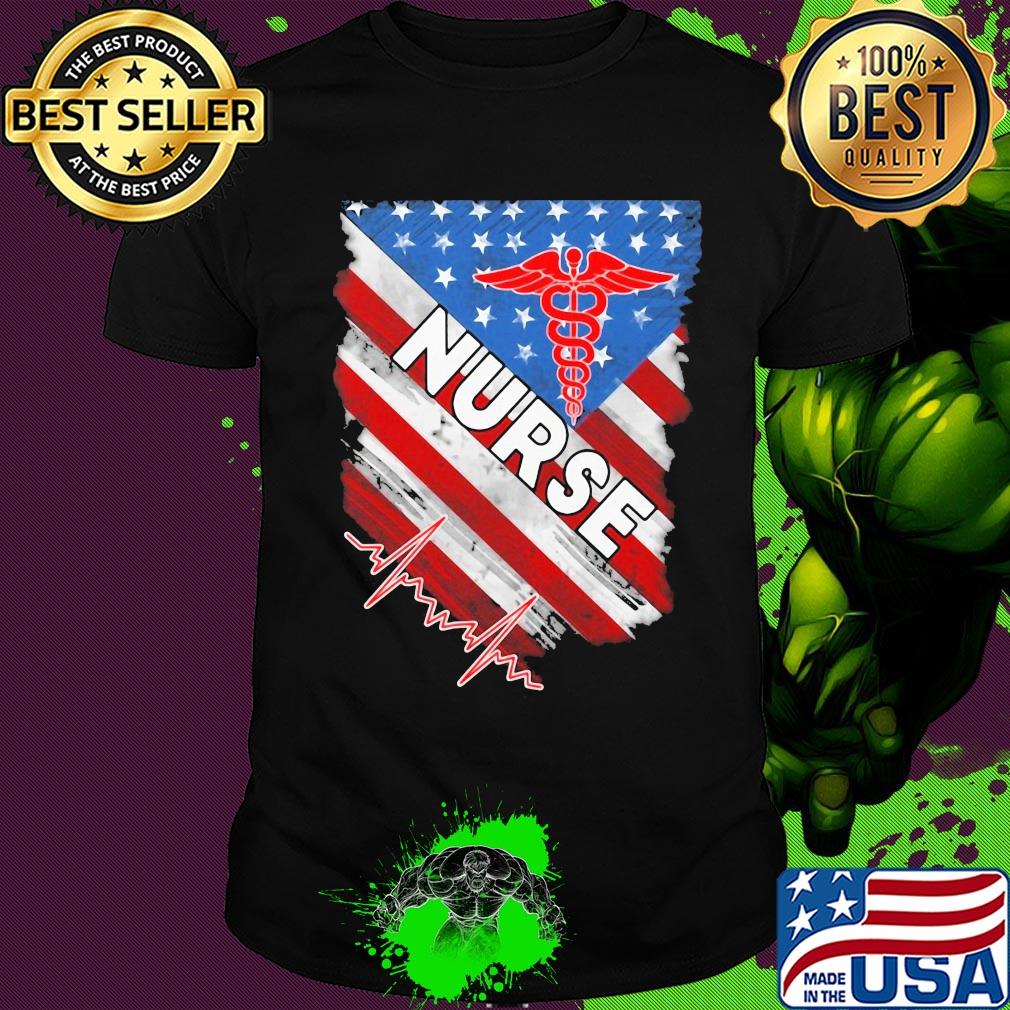 Nurse heartbeat american flag independence day shirt