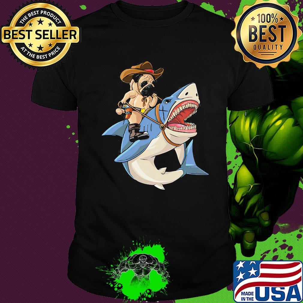 Official Cowboy Pug Riding Shark Shirt