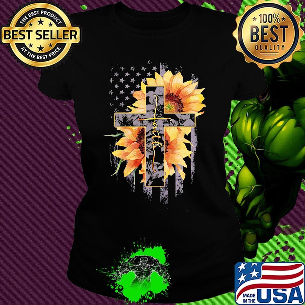 Official faith cross sunflower american flag version s Ladies tee Official faith cross sunflower american flag version s Ladies tee