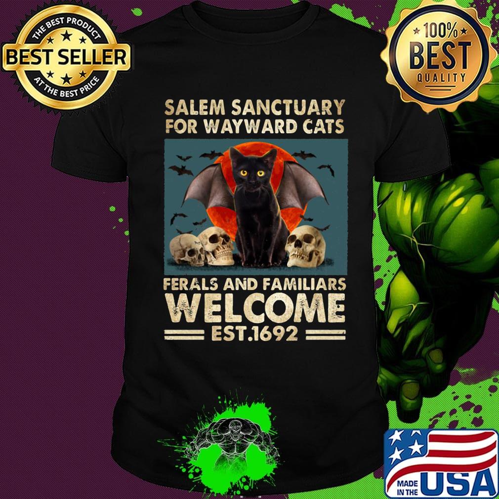 Official Salem Sanctuary Ror Wayward Cats Rerals An Familiars Welcome Est1962 Sunset Skullcap Shirt