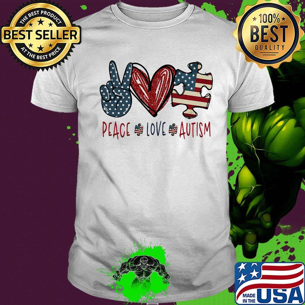Peace love autism American flag heart shirt