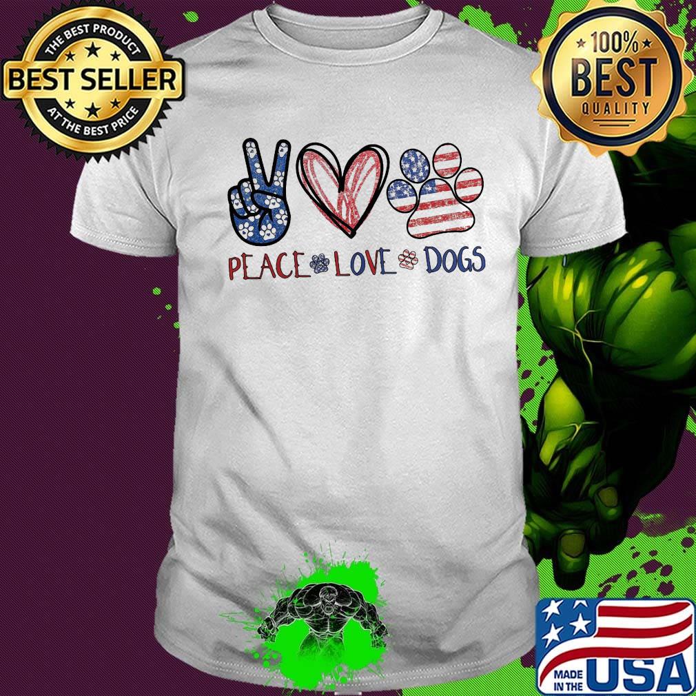 Peace love dogs heart american flag shirt