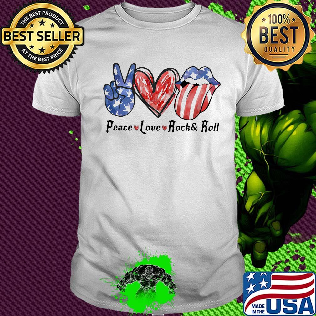 Peace love rock and roll american flag independence day shirt