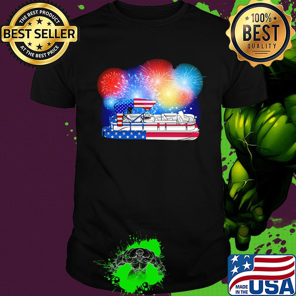 Pontoon firework american flag independence day shirt