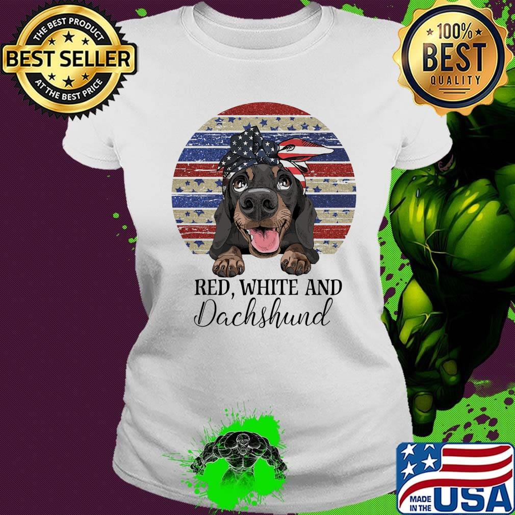 Red white and dachshund american flag independence day vintage retro s Ladies tee Red white and dachshund american flag independence day vintage retro s Ladies tee