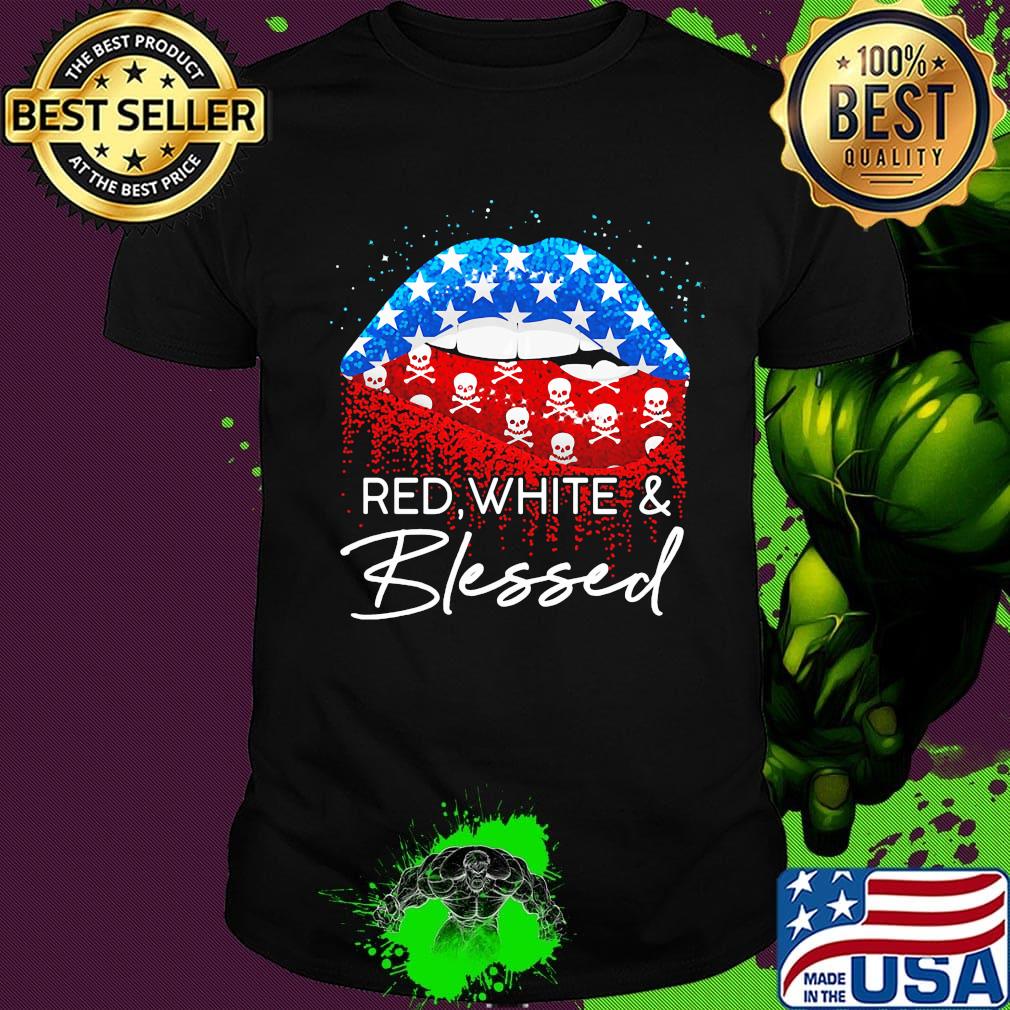 Red White Blessed Skullcap American Flag Independence Day Shirt