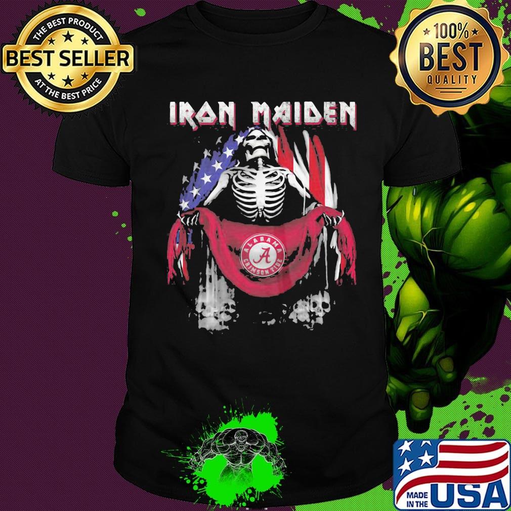 Skeleton iron maiden alabama crimson tide logo american flag independence day shirt