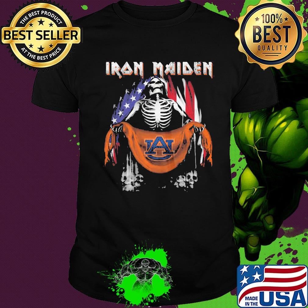 Skeleton iron maiden auburn tigers logo american flag independence day shirt