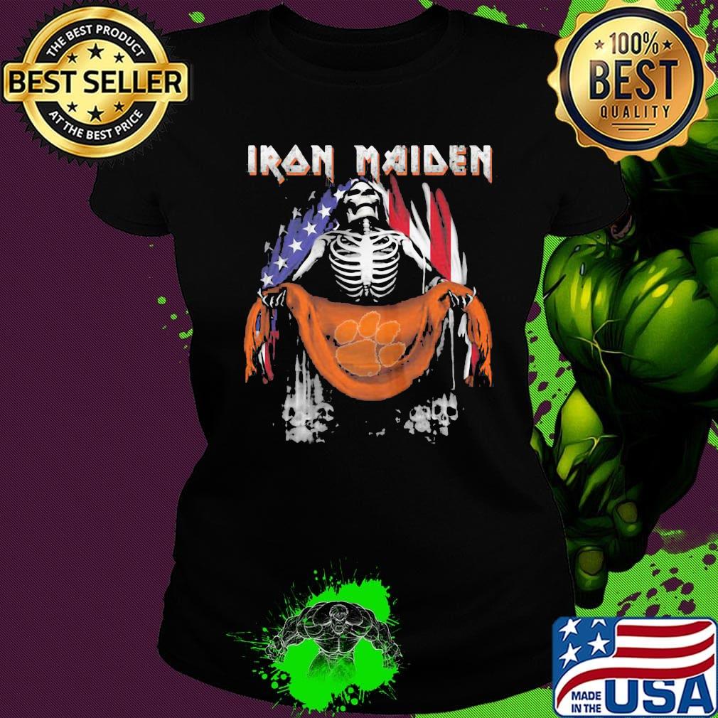 Skeleton iron maiden clemson tigers logo american flag independence day s Ladies tee Skeleton iron maiden clemson tigers logo american flag independence day s Ladies tee