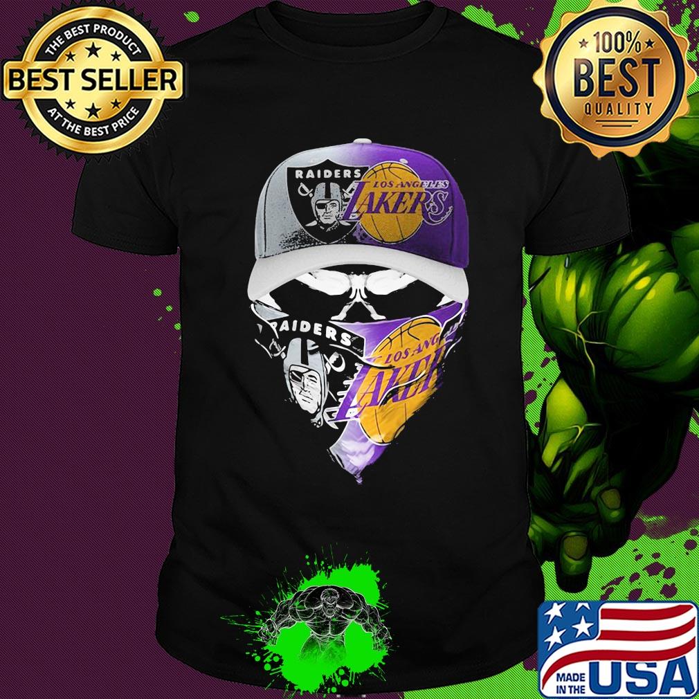 Skull face mask oakland raiders and los angeles lakers shirt