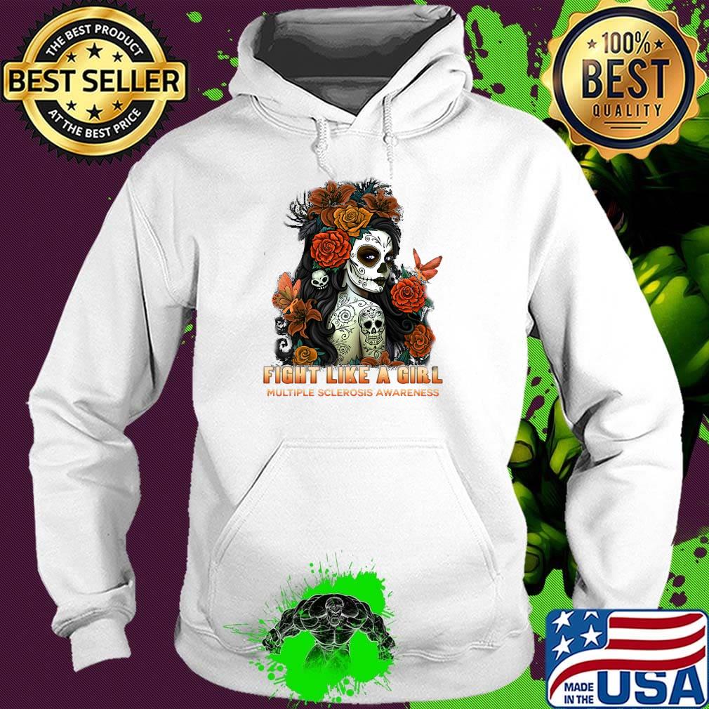 Skull fight like a girl multiple sclerosis awareness flowers butterfly s Hoodie Skull fight like a girl multiple sclerosis awareness flowers butterfly s Hoodie