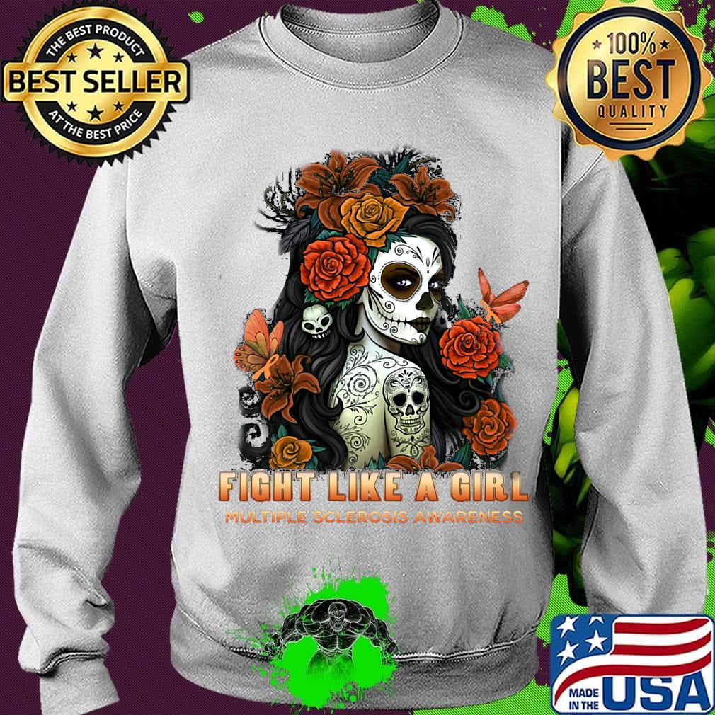 Skull fight like a girl multiple sclerosis awareness flowers butterfly s Sweater Skull fight like a girl multiple sclerosis awareness flowers butterfly s Sweater
