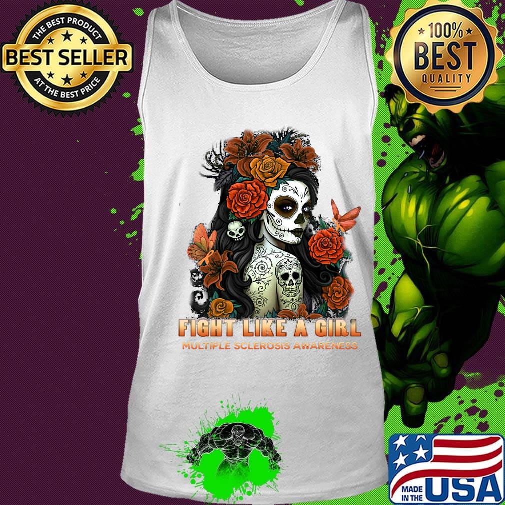 Skull fight like a girl multiple sclerosis awareness flowers butterfly s Tank top Skull fight like a girl multiple sclerosis awareness flowers butterfly s Tank top