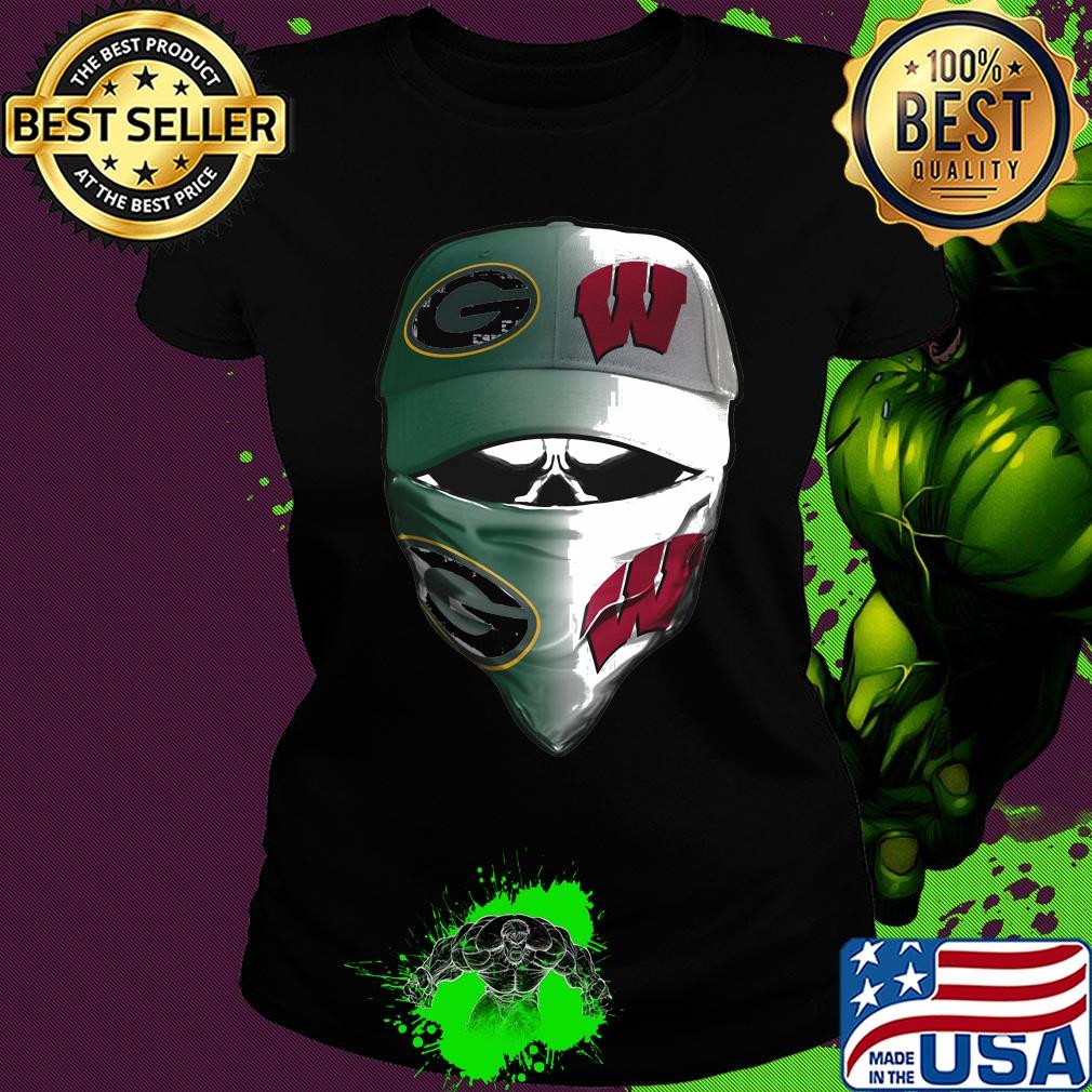 Skull mask green bay packers and wisconsin badgers s Ladies tee Skull mask green bay packers and wisconsin badgers s Ladies tee