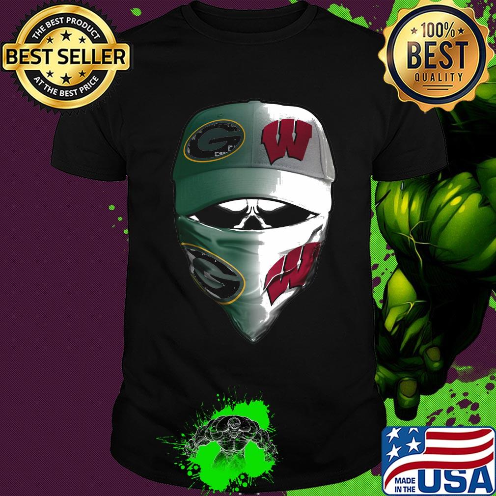 Skull mask green bay packers and wisconsin badgers shirt